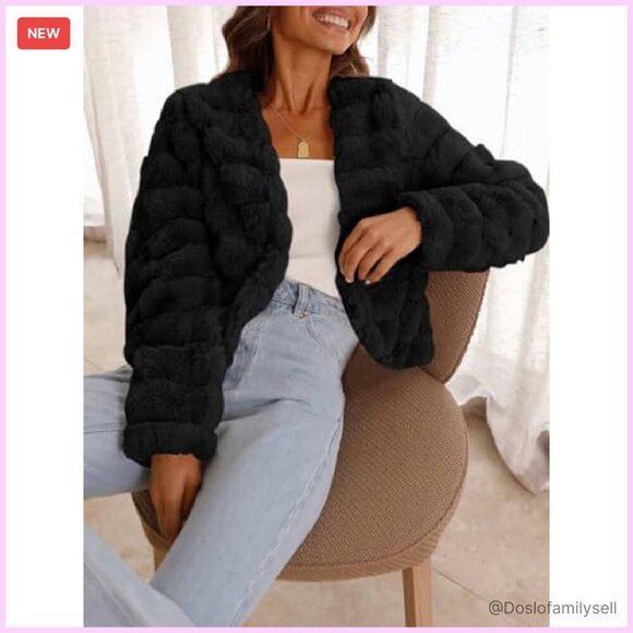 Faux Fur Cropped Jacket Shaggy Fleece Warm Outerwear Chic Y2K Fall Winter - Picture 6 of 8
